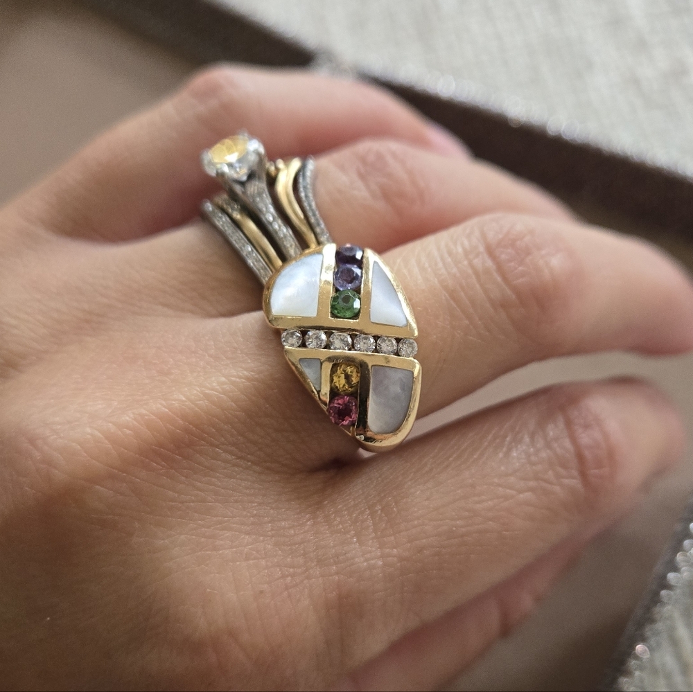 Kabana 14k Gold Mother Of Pearl Inlay Gemstone Diamond Ring